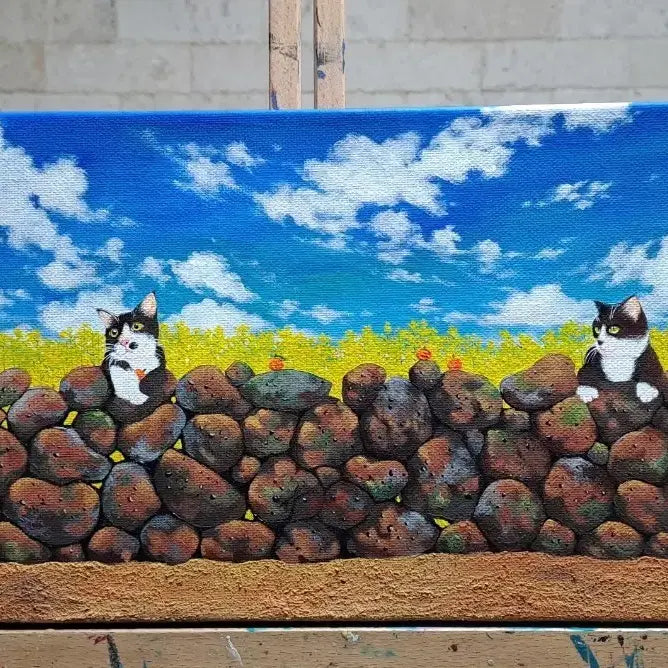 [BUNJANG] Resting Cat Acrylic Painting Frame / 돌담 위에 쉬고있는 냥이 아크릴 그림액자입니다