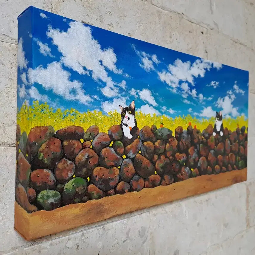 [BUNJANG] Resting Cat Acrylic Painting Frame / 돌담 위에 쉬고있는 냥이 아크릴 그림액자입니다