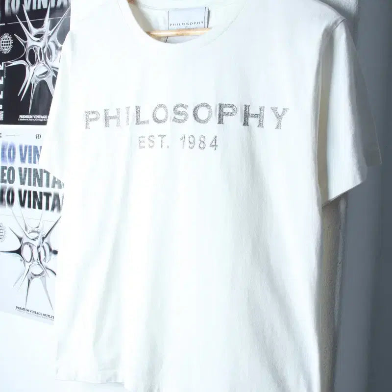 [BUNJANG] Philosophy Lettering White Pearl T-shirt / W(XS-M) 필로소피 반팔 티셔츠 레터링 화이트 펄 한정판-18603