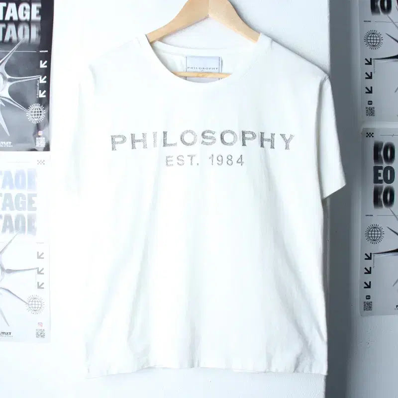 [BUNJANG] Philosophy Lettering White Pearl T-shirt / W(XS-M) 필로소피 반팔 티셔츠 레터링 화이트 펄 한정판-18603
