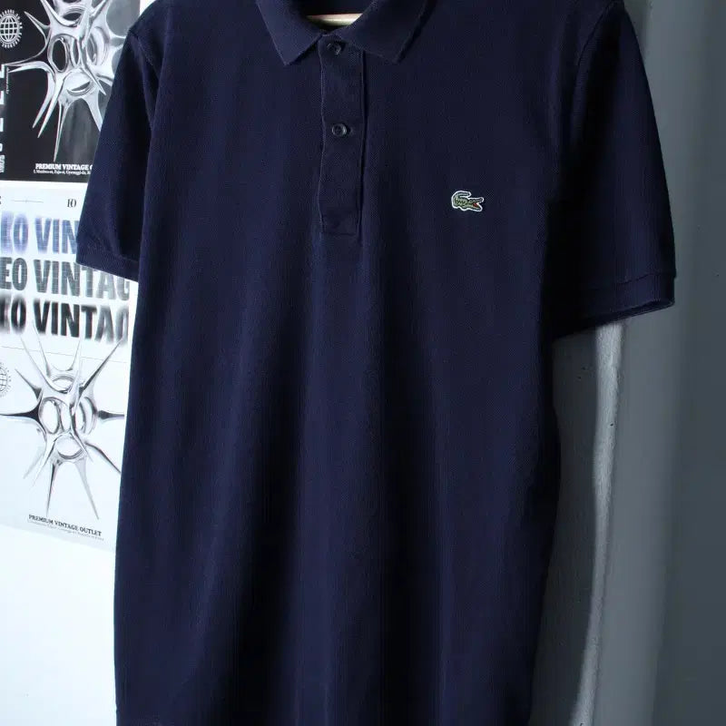[BUNJANG] Lacoste Small Logo Navy Polo Shirt / (L-XL) 라코스테 반팔 카라 티셔츠 스몰로고 네이비 놈코어-185BE