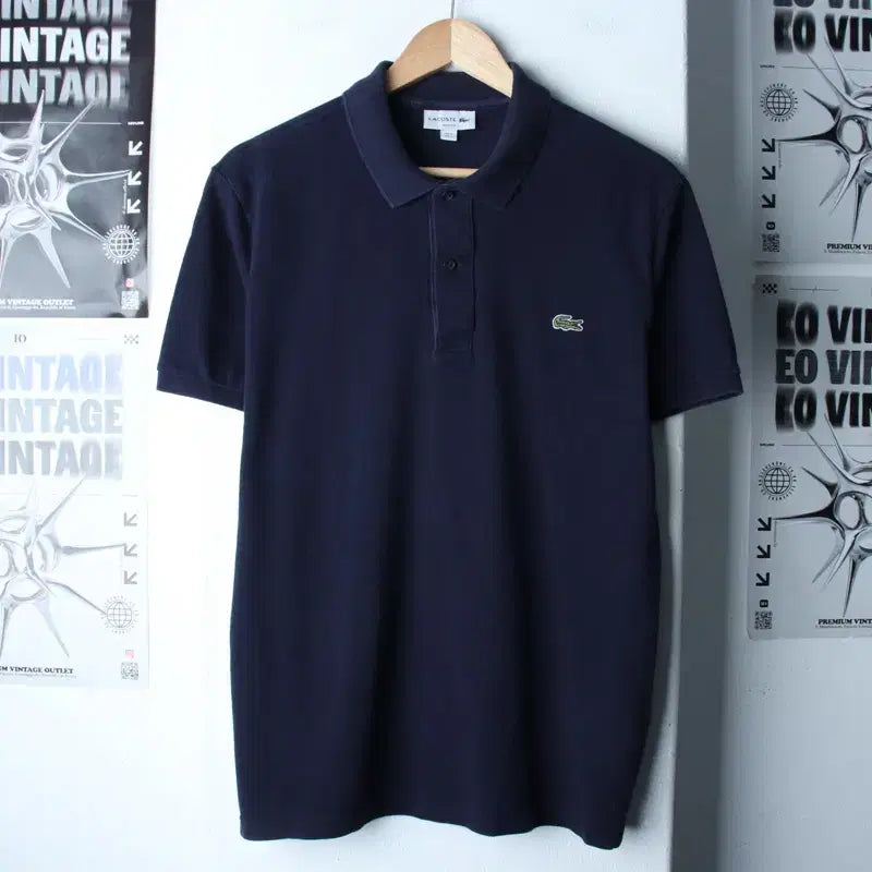 [BUNJANG] Lacoste Small Logo Navy Polo Shirt / (L-XL) 라코스테 반팔 카라 티셔츠 스몰로고 네이비 놈코어-185BE