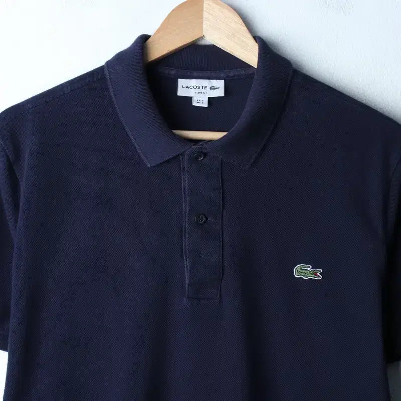 [BUNJANG] Lacoste Small Logo Navy Polo Shirt / (L-XL) 라코스테 반팔 카라 티셔츠 스몰로고 네이비 놈코어-185BE