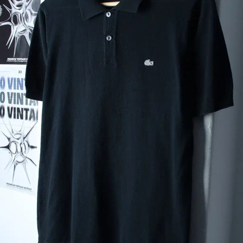 [BUNJANG] Lacoste Charcoal Knit Polo T-Shirt / (M) 라코스테 반팔 카라 티셔츠 니트 차콜 무지 놈코어-185BF