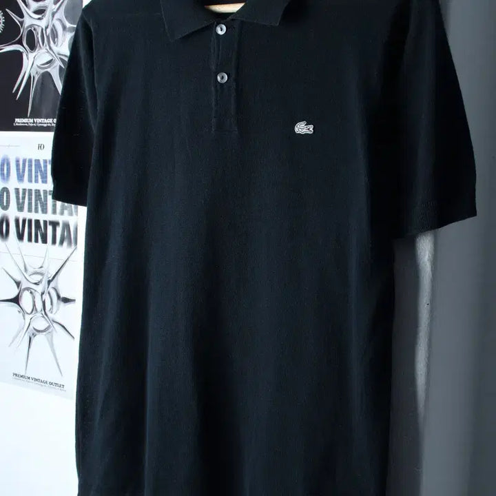 [BUNJANG] Lacoste Charcoal Knit Polo T-Shirt / (M) 라코스테 반팔 카라 티셔츠 니트 차콜 무지 놈코어-185BF