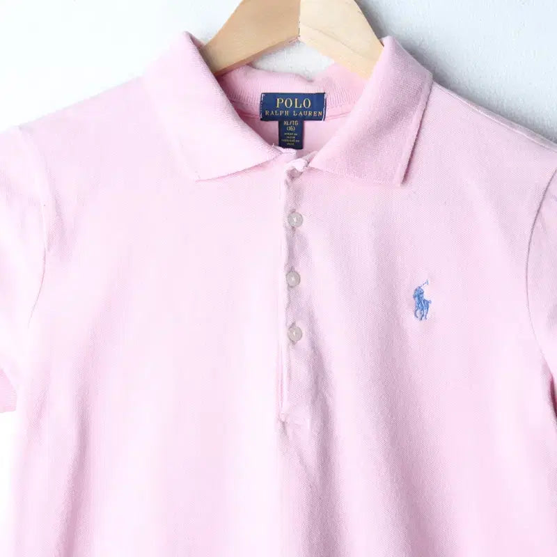 [BUNJANG] Polo Ralph Lauren Lace Polo Shirt / W(S) 폴로 랄프로렌 반팔 카라 티셔츠 레이스 핑크 포니-185C4