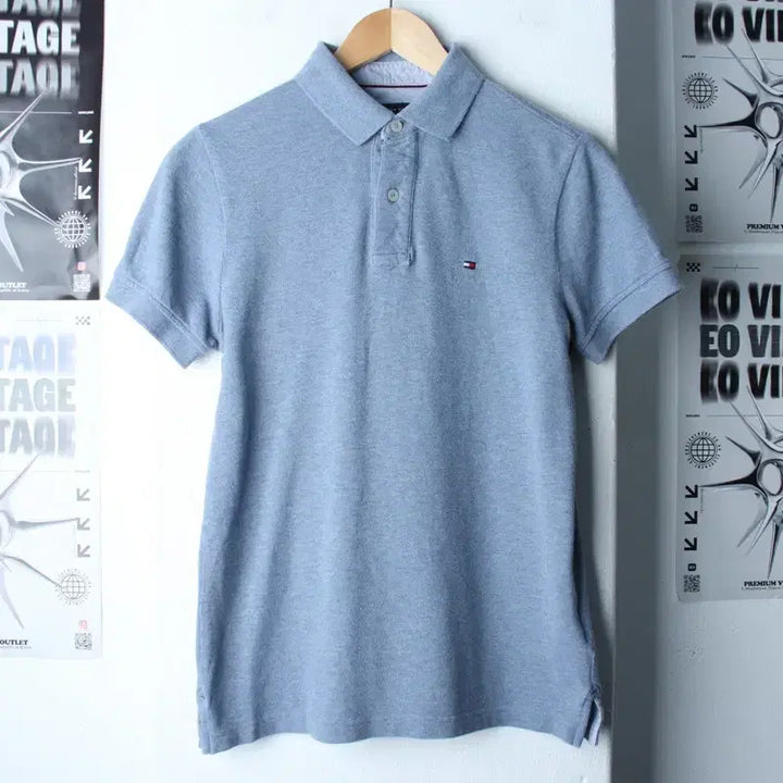 [BUNJANG] Tommy Hilfiger Small Logo Polo Shirt / (XS-S) 타미힐피거 반팔 카라 티셔츠 스몰로고 블루-185CB
