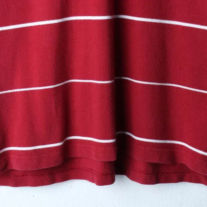 [BUNJANG] Tommy Hilfiger Striped Burgundy Polo Shirt / (XS-M) 타미힐피거 반팔 카라 티셔츠 스트라이프 버건디-185CC