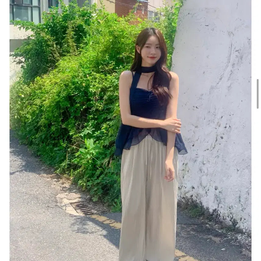 [BUNJANG] Navy Tie Blouse / 네이비 타이 블라우스