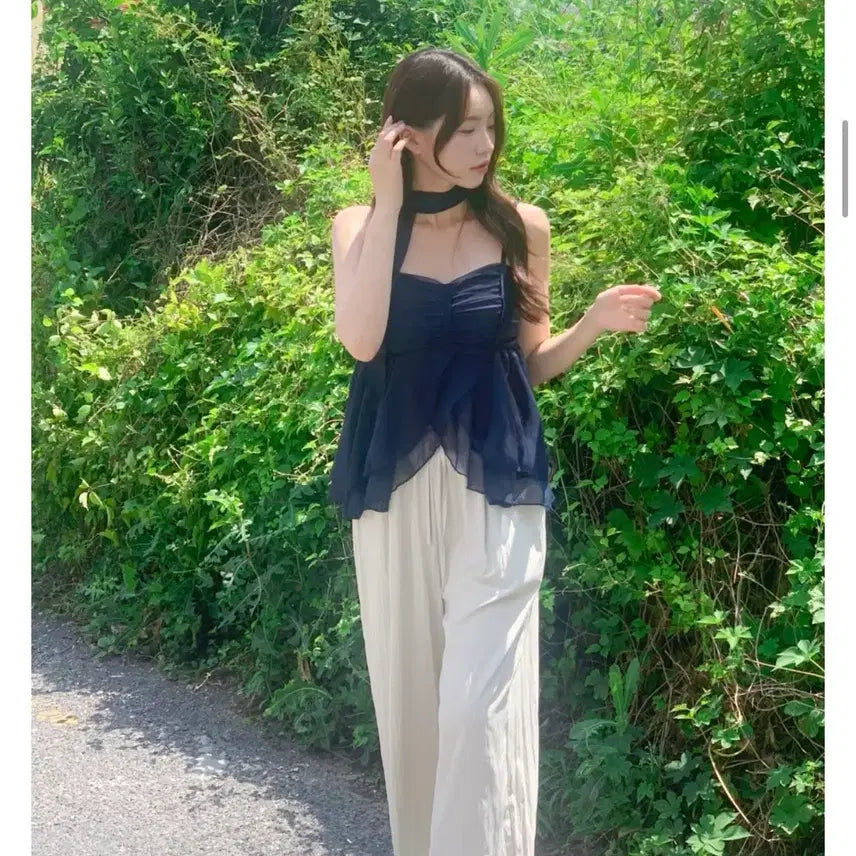 [BUNJANG] Navy Tie Blouse / 네이비 타이 블라우스