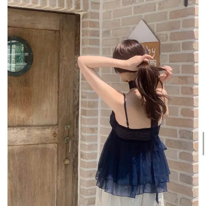 [BUNJANG] Navy Tie Blouse / 네이비 타이 블라우스