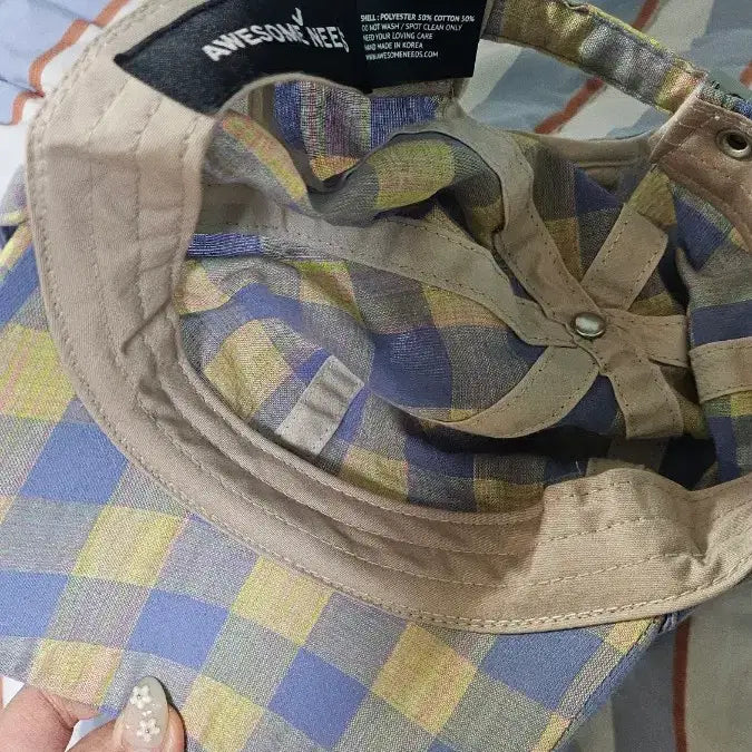 [BUNJANG] Awesome Needs Check Ribbon Ball Cap Hat / 어썸니즈 체크 리본 볼캡 모자