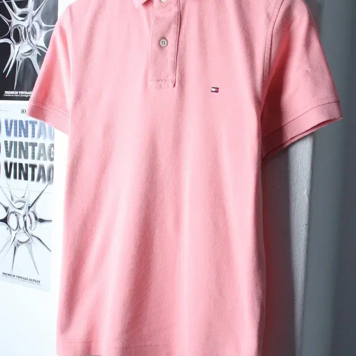 [BUNJANG] Tommy Hilfiger Small Logo Pink Polo Shirt / (S-M) 타미힐피거 반팔 카라 티셔츠 스몰로고 핑크 올드스쿨-185CF