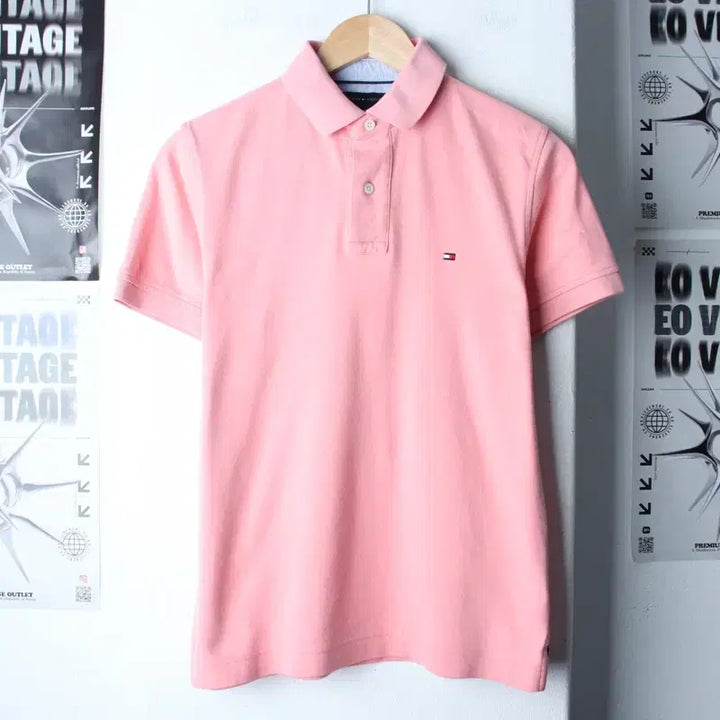 [BUNJANG] Tommy Hilfiger Small Logo Pink Polo Shirt / (S-M) 타미힐피거 반팔 카라 티셔츠 스몰로고 핑크 올드스쿨-185CF