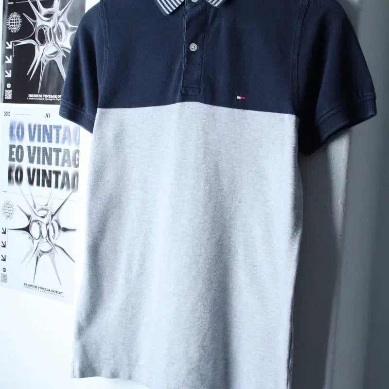 [BUNJANG] Tommy Hilfiger Two-Tone Navy Polo Shirt / (XS-S) 타미힐피거 반팔 카라 티셔츠 투톤 네이비 올드스쿨-185D0