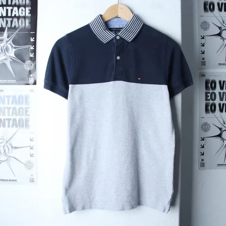 [BUNJANG] Tommy Hilfiger Two-Tone Navy Polo Shirt / (XS-S) 타미힐피거 반팔 카라 티셔츠 투톤 네이비 올드스쿨-185D0