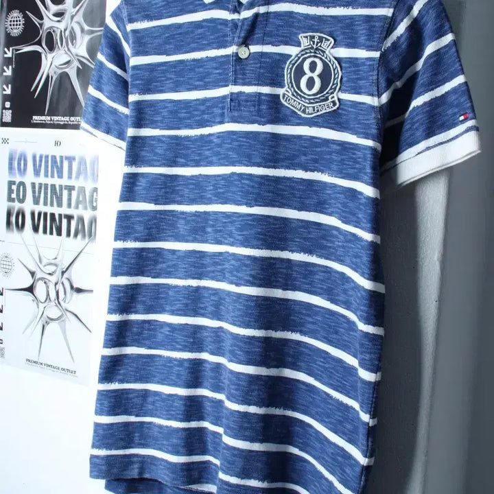 [BUNJANG] Tommy Hilfiger Striped Polo Shirt / (XS-S) 타미힐피거 반팔 카라 티셔츠 빅로고 스트라이프-185D2