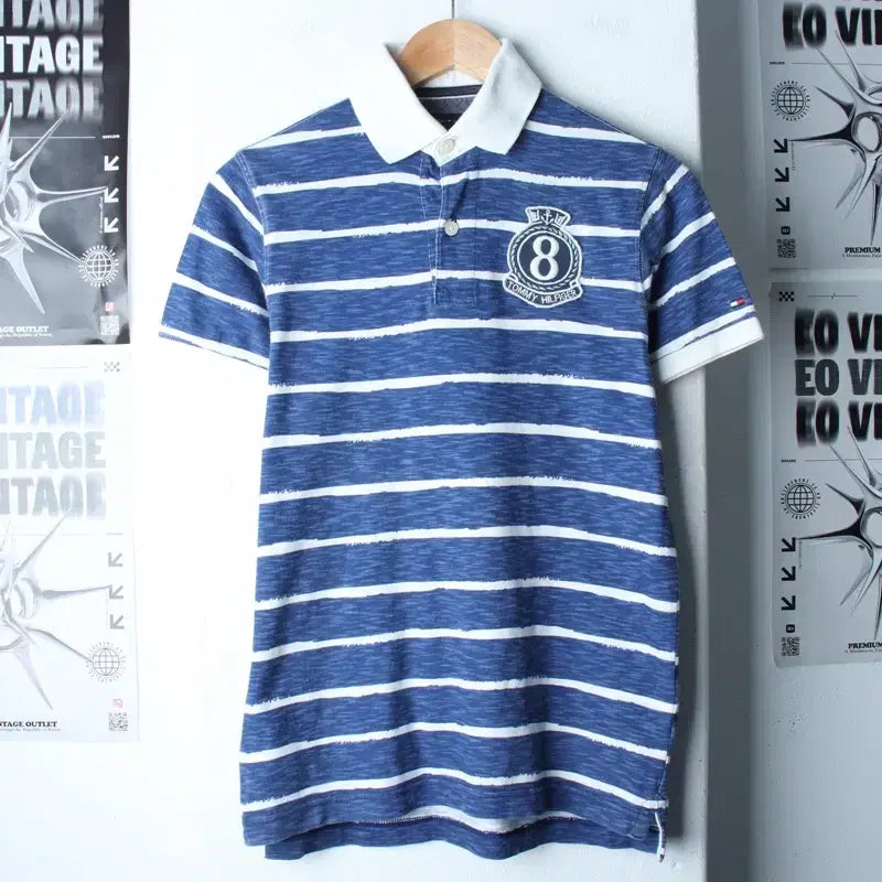 [BUNJANG] Tommy Hilfiger Striped Polo Shirt / (XS-S) 타미힐피거 반팔 카라 티셔츠 빅로고 스트라이프-185D2