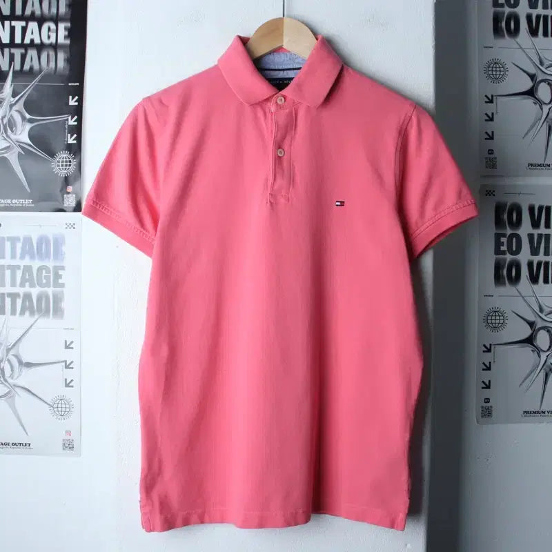 [BUNJANG] Tommy Hilfiger Small Logo Pink Limited Edition Polo Shirt / (S-M) 타미힐피거 반팔 카라 티셔츠 스몰로고 핑크 한정판-185D5