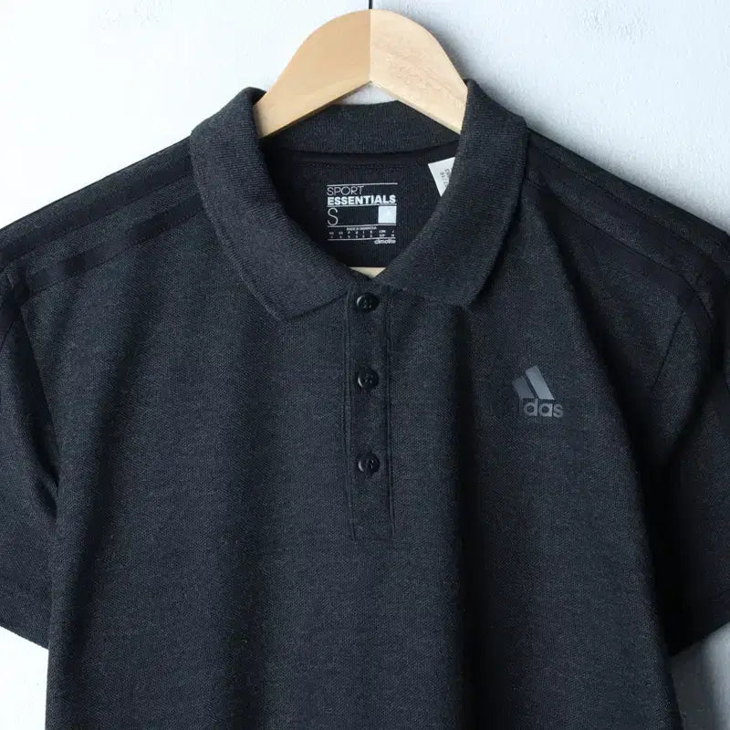 [BUNJANG] Adidas Charcoal Tri-Stripe Polo Shirt / (S) 아디다스 반팔 카라 티셔츠 차콜 삼선 올드스쿨-185D8