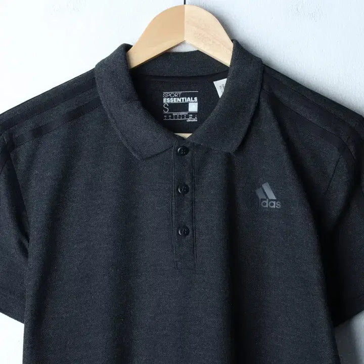 [BUNJANG] Adidas Charcoal Tri-Stripe Polo Shirt / (S) 아디다스 반팔 카라 티셔츠 차콜 삼선 올드스쿨-185D8
