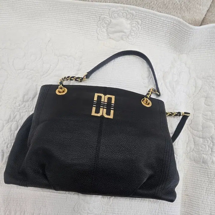 [BUNJANG] Daks Black Leather Shoulder Bag with Chain Handle / 닥스 블랙 가죽 숄더백 체인 핸들