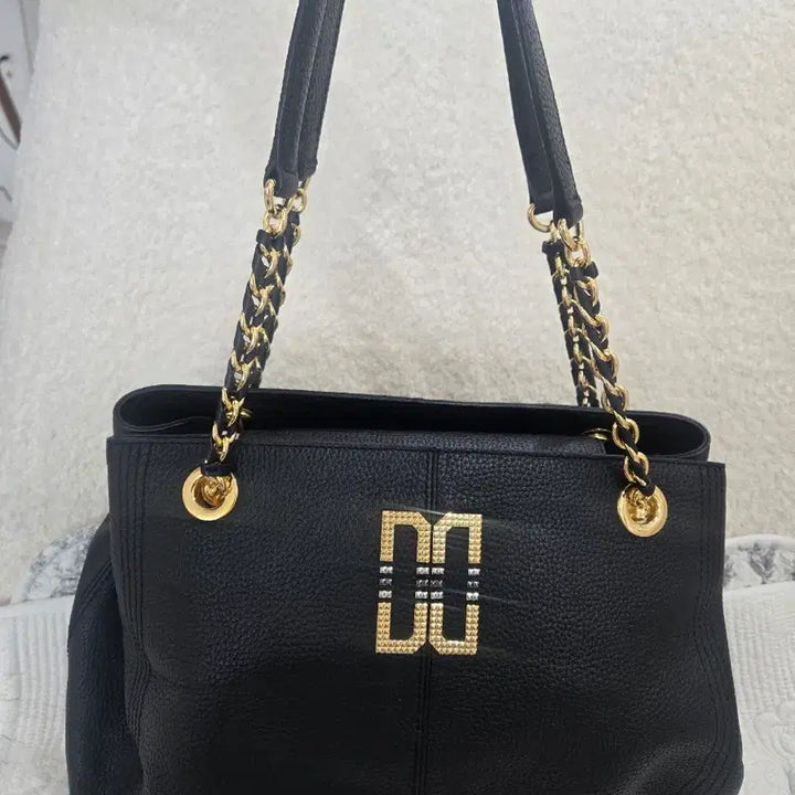 [BUNJANG] Daks Black Leather Shoulder Bag with Chain Handle / 닥스 블랙 가죽 숄더백 체인 핸들