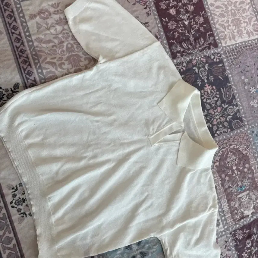 [BUNJANG] Ivory Short Sleeve Knit Cardigan with Collar Detail / 아이보리 카라 배색 반팔 니트 가디건