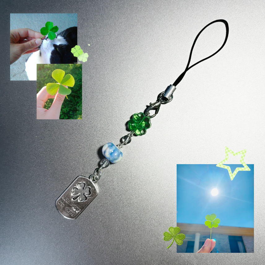 [BUNJANG] Summer Dew Bead Keychain with Four-Leaf Clover Charm / 여름이슬 비즈키링