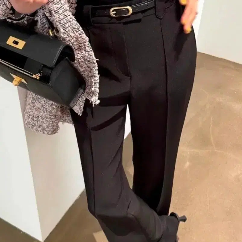 [BUNJANG] Chix Label Slit Bootcut Slacks - Black (M) / 칙스라벨 슬릿부츠컷 M사이즈