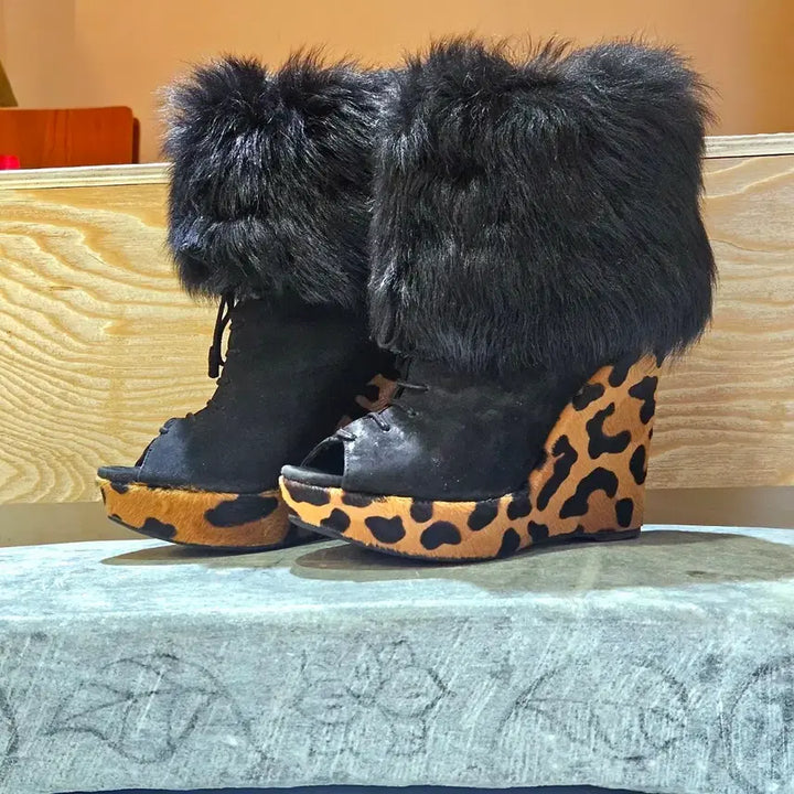 [BUNJANG] Prada Leopard Print Suede Wedge Heels / 프라다 레오파드 웨지힐