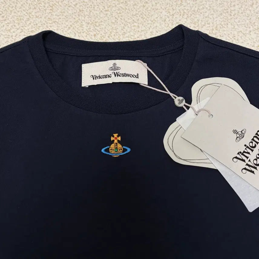 [BUNJANG] Vivienne Westwood Logo Navy Short Sleeve T-Shirt / 새상품 비비안웨스트우드 로고 네이비 반팔 티셔츠