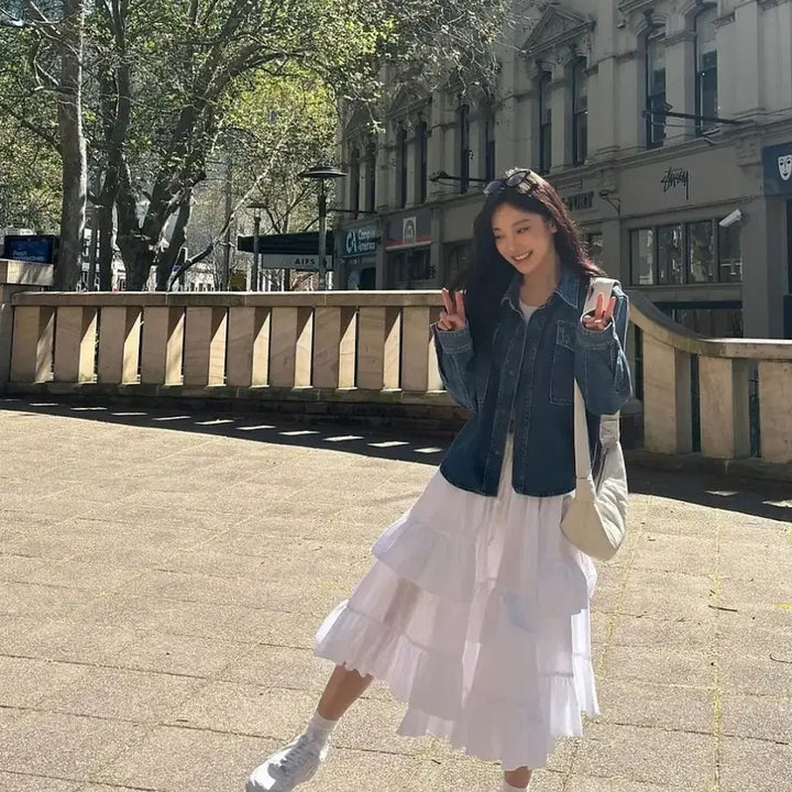[BUNJANG] Hocus Focus Plain Long Tiered Skirt / 호쿠스포쿠스 플레인 롱 티어드 스커트