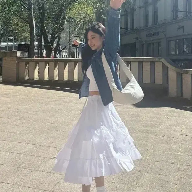 [BUNJANG] Hocus Focus Plain Long Tiered Skirt / 호쿠스포쿠스 플레인 롱 티어드 스커트