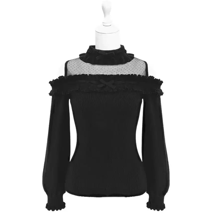 [BUNJANG] Honey Muse Dot Open Shoulder Frill Top / 허니뮤 도트 어깨 오픈 프릴 탑