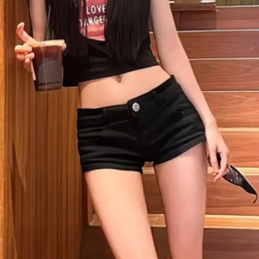 [BUNJANG] Y2K Black Low Denim Shorts / y2k 블랙 로우 데님 쇼트 팬츠 스키니 스판 댄스 힙색