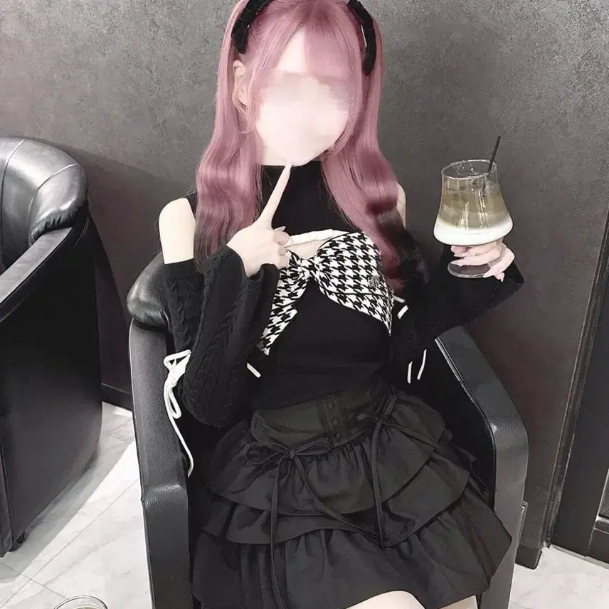 [BUNJANG] Honey Muse Big Ribbon Shoulder Open Knit Top / 허니뮤 빅리본 어깨 오픈 니트 탑