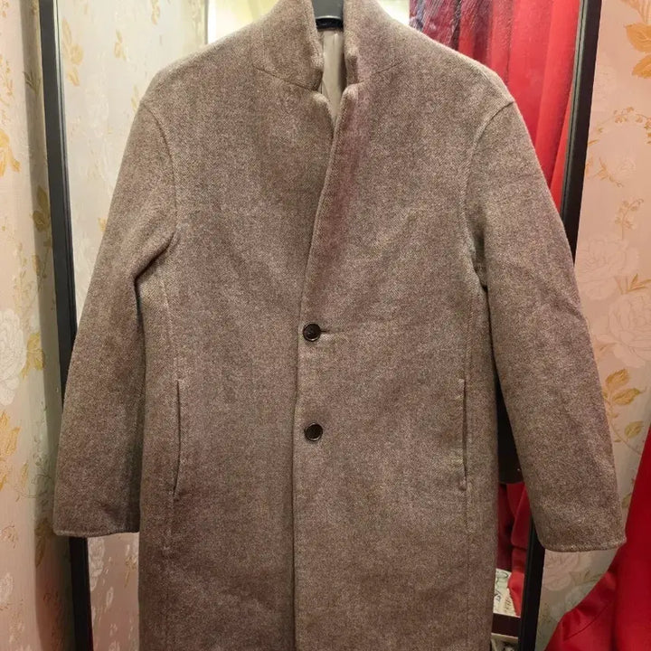 [BUNJANG] Hazzys Beige Herringbone Wool Half Coat / 헤지스 베이지 헤링본 모직 하프 코트 100