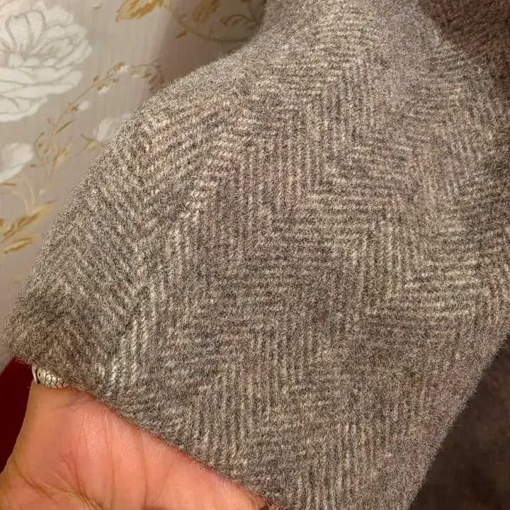 [BUNJANG] Hazzys Beige Herringbone Wool Half Coat / 헤지스 베이지 헤링본 모직 하프 코트 100