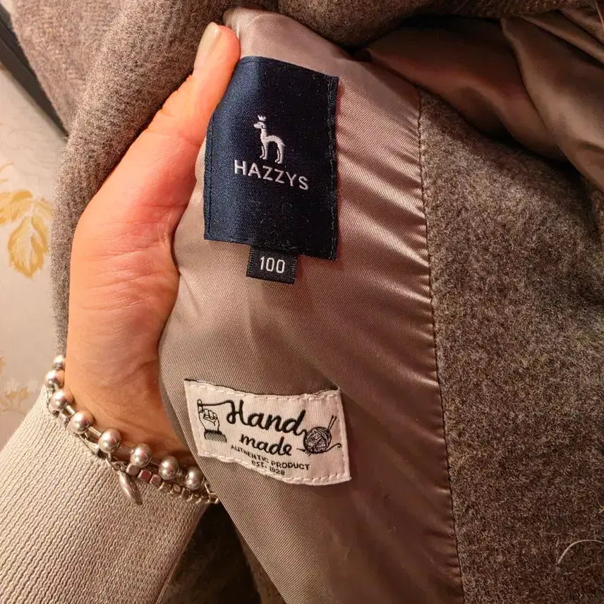 [BUNJANG] Hazzys Beige Herringbone Wool Half Coat / 헤지스 베이지 헤링본 모직 하프 코트 100