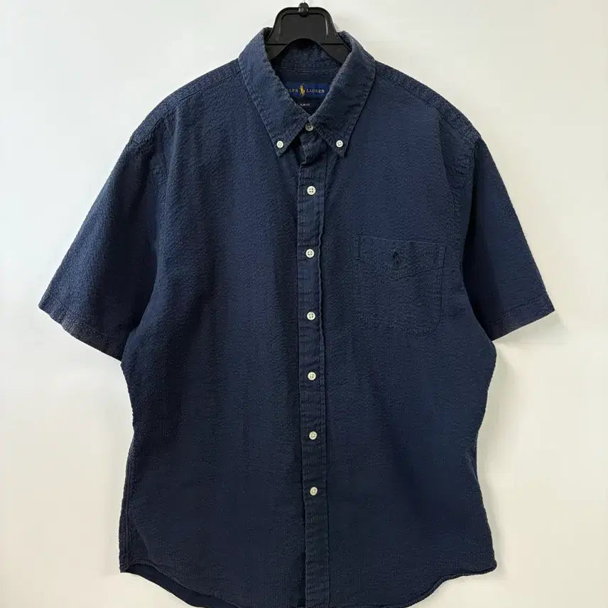 [BUNJANG] Polo Ralph Lauren Navy Seersucker Short Sleeve Shirt / 폴로 랄프로렌 신형 네이비 시어서커 반팔 셔츠