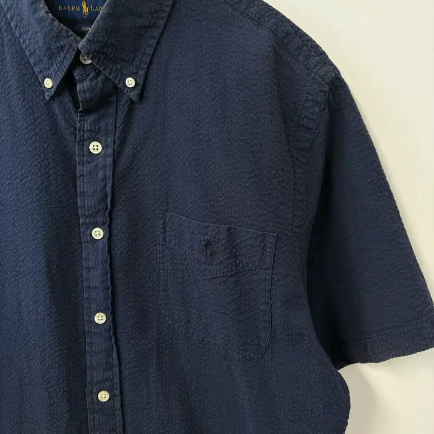 [BUNJANG] Polo Ralph Lauren Navy Seersucker Short Sleeve Shirt / 폴로 랄프로렌 신형 네이비 시어서커 반팔 셔츠