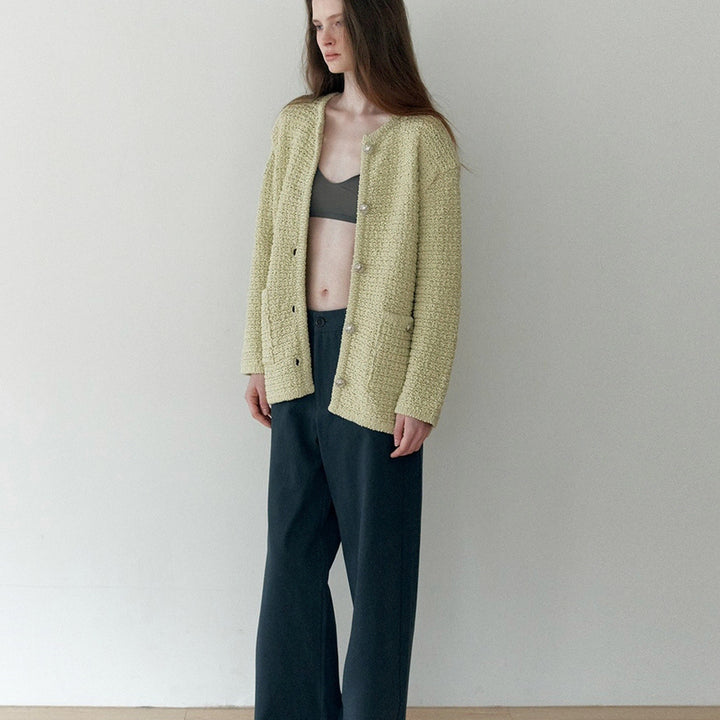 [BUNJANG] The Lil Rosie Tweed Knit Jacket - Light Green / 더릴  Rosie Tweed Knit Jacket_Light Green