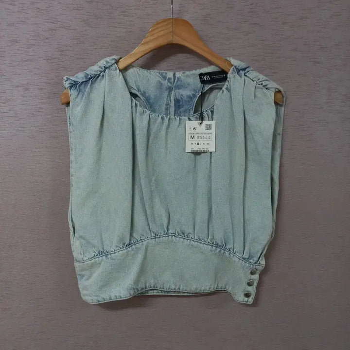 [SOLD OUT] B4-27/자라 블루 옆트임 워싱 청조끼 여성