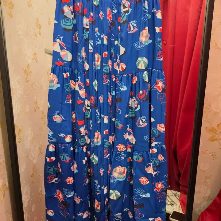 [BUNJANG] Lucky Chouette Parasol Print Pleated Long Skirt / 7/51 럭키슈에뜨 파라솔 프린트 플리츠 롱스커트