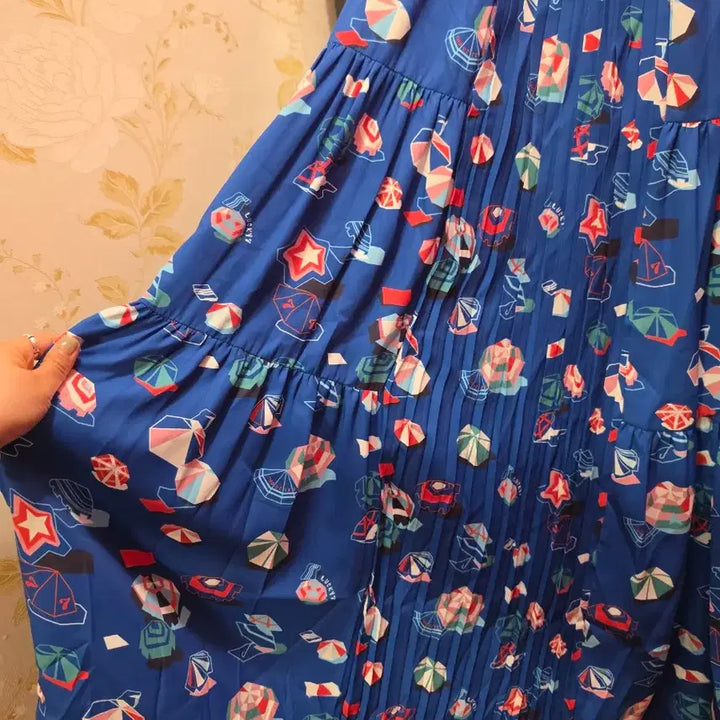 [BUNJANG] Lucky Chouette Parasol Print Pleated Long Skirt / 7/51 럭키슈에뜨 파라솔 프린트 플리츠 롱스커트