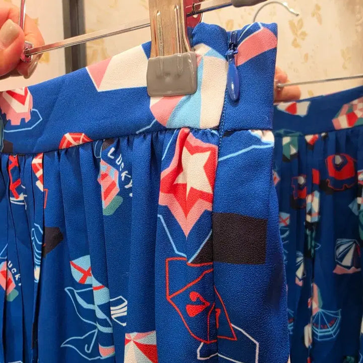 [BUNJANG] Lucky Chouette Parasol Print Pleated Long Skirt / 7/51 럭키슈에뜨 파라솔 프린트 플리츠 롱스커트