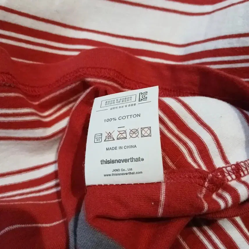 [BUNJANG] thisisneverthat Stripe Cotton T-shirt / 디스이즈네버댓 디네댓 레드 화이트 스트라이프 패턴 코튼 반팔 티셔츠 M