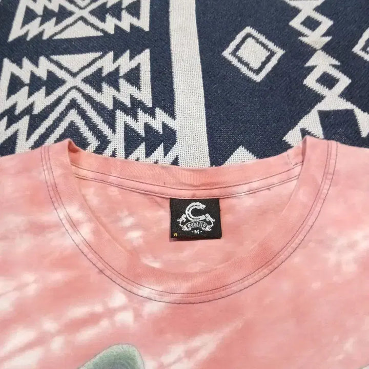 [BUNJANG] CABALLO Pink Blue Tie-Dye Cat Print T-shirt / CABALLO 카발로 핑크 블루 타이다이 패턴 고양이 캣 나비 프린팅 코