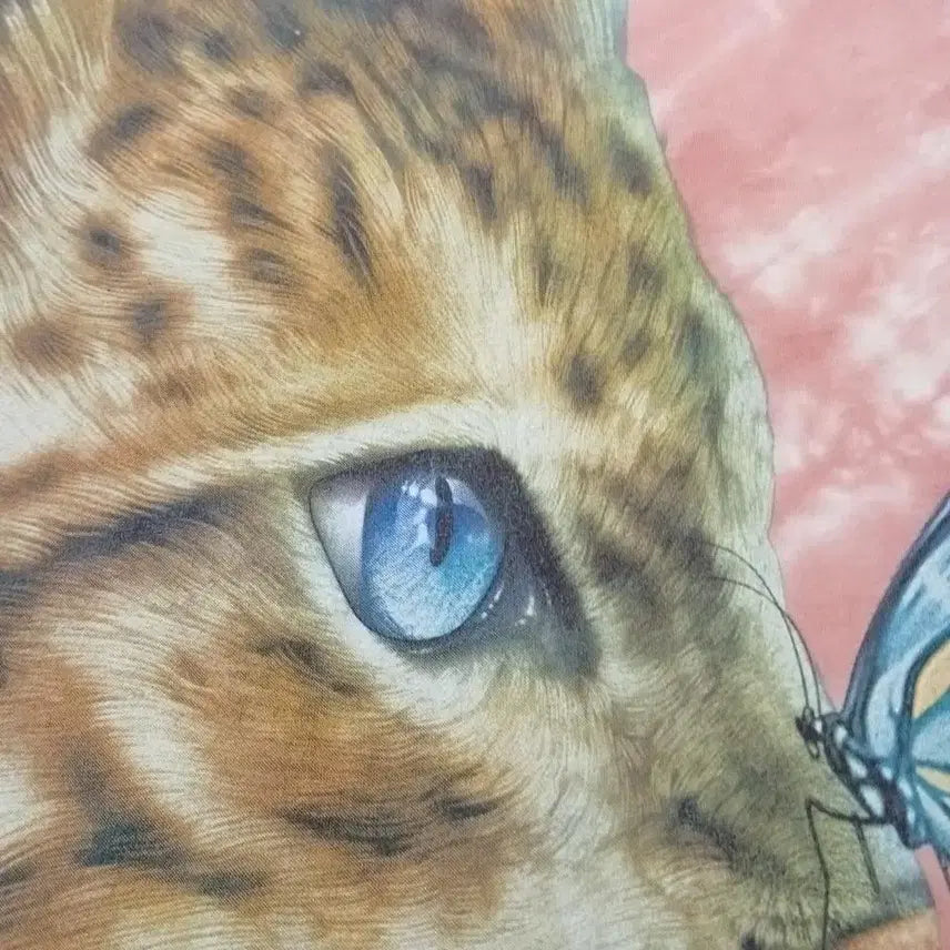 [BUNJANG] CABALLO Pink Blue Tie-Dye Cat Print T-shirt / CABALLO 카발로 핑크 블루 타이다이 패턴 고양이 캣 나비 프린팅 코